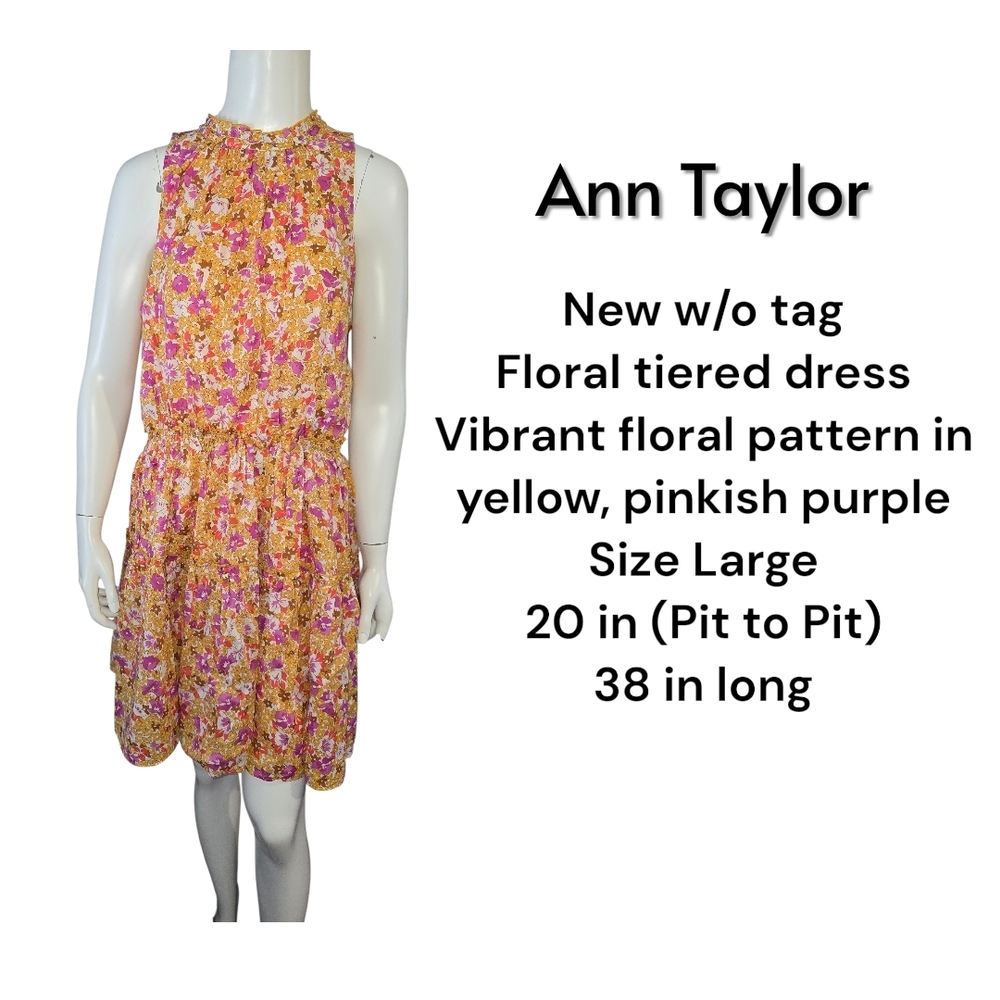 Ann Taylor Floral Tiered Dress - Yellow and Pinkish Purple